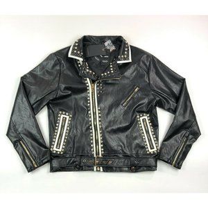 Majestik Skeleton 3XL Black Belted Rhinestone Studded Beaded Moto Biker Jacket